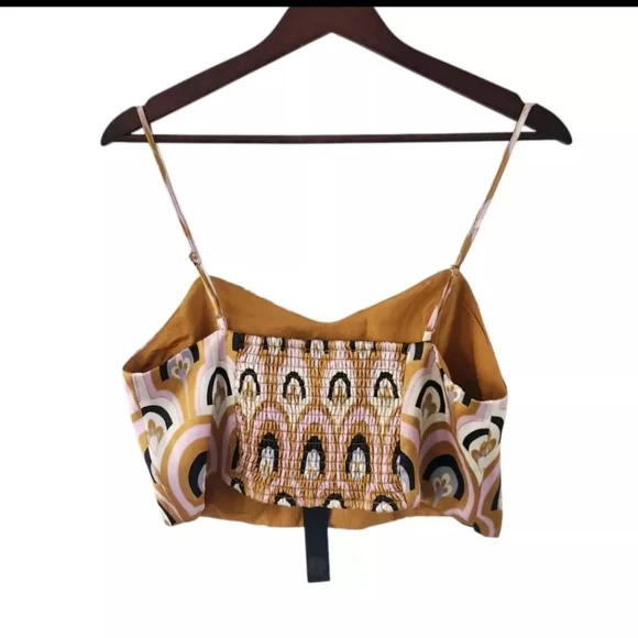 House Of Harlow 1960 Art Deco Printed Crop Top Gold Pink Satin Size L NEW - Picture 3 of 7